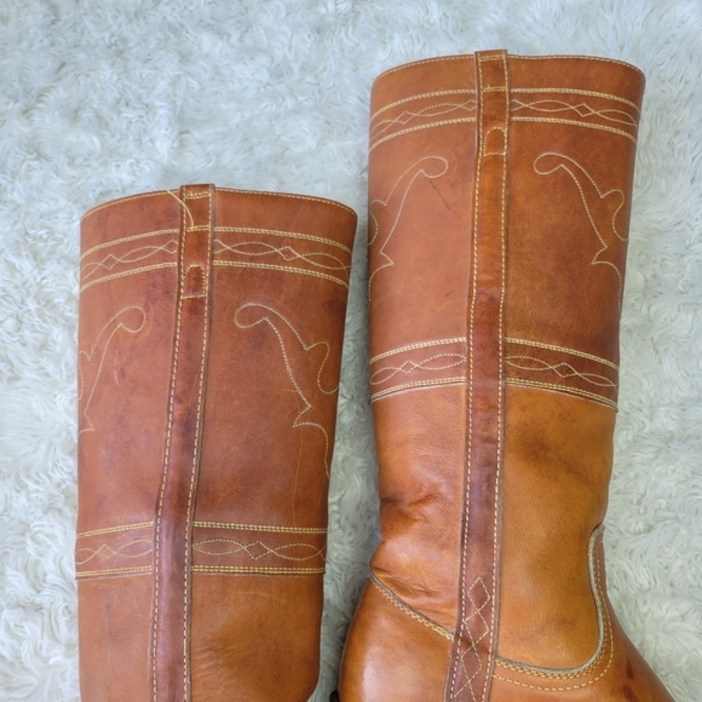 FRYE RARE Vintage Black Label Campus Stitching Horse Knee High Western Boots 7 - Picture 8 of 17